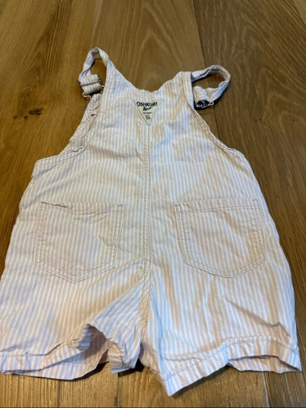 OshKosh B'gosh 2T Light Pink/Purple White Striped Floral Short Overalls Cotton